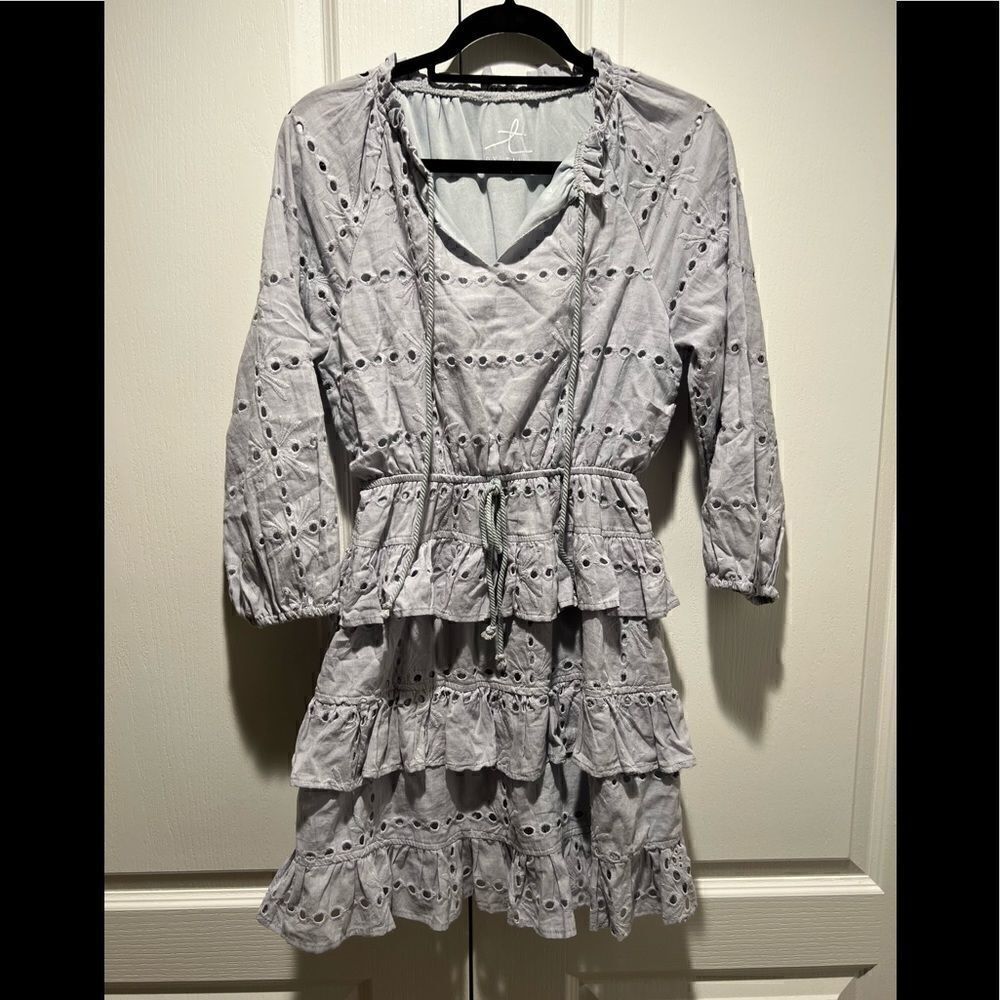 T by Talia Tier Floral bohemian Eyelet Cottage Core Mini Dress